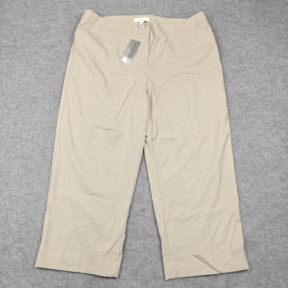Chicos Alto Cuff Crop Pants Womens 3 Beige Twill Stretch Dress Career Work New